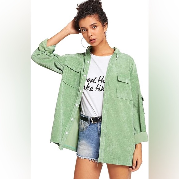 Green, Corduroy Shacket - Picture 1 of 5